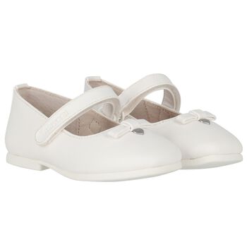 Younger Girls White Bow Ballerina Shoes