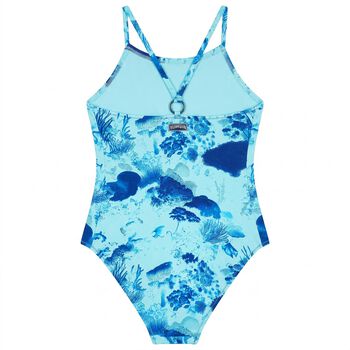 Girls Blue Coral Logo Swimsuit 
