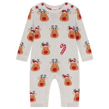 Grey Reindeer Christmas Baby Romper