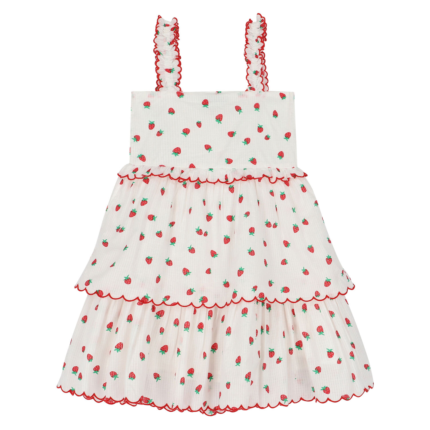 Girls White & Red Strawberry Dress, 1, hi-res