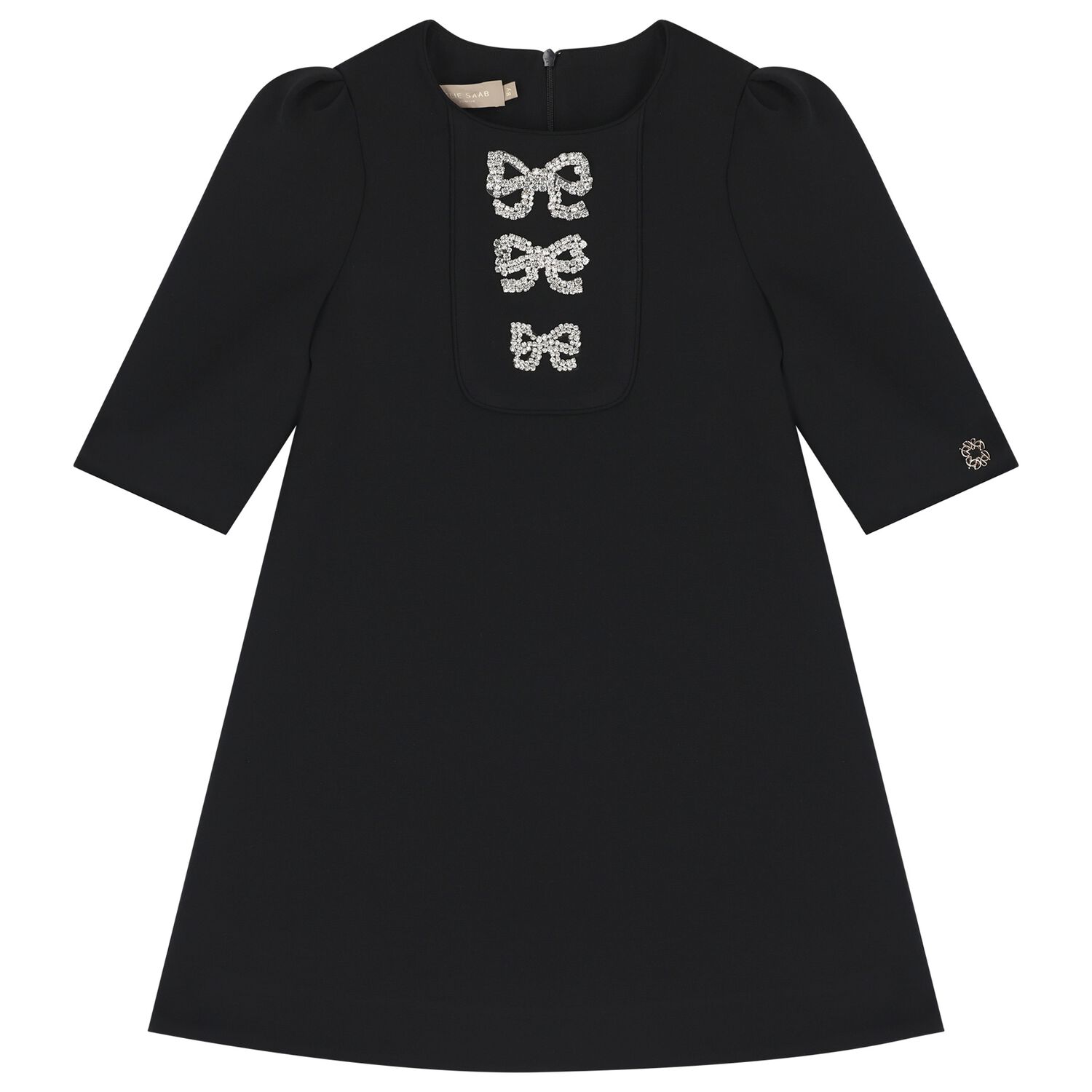 Girls Black Embellished Crepe Dress, 1, hi-res