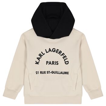 Boys Beige & Black Logo Hooded Top
