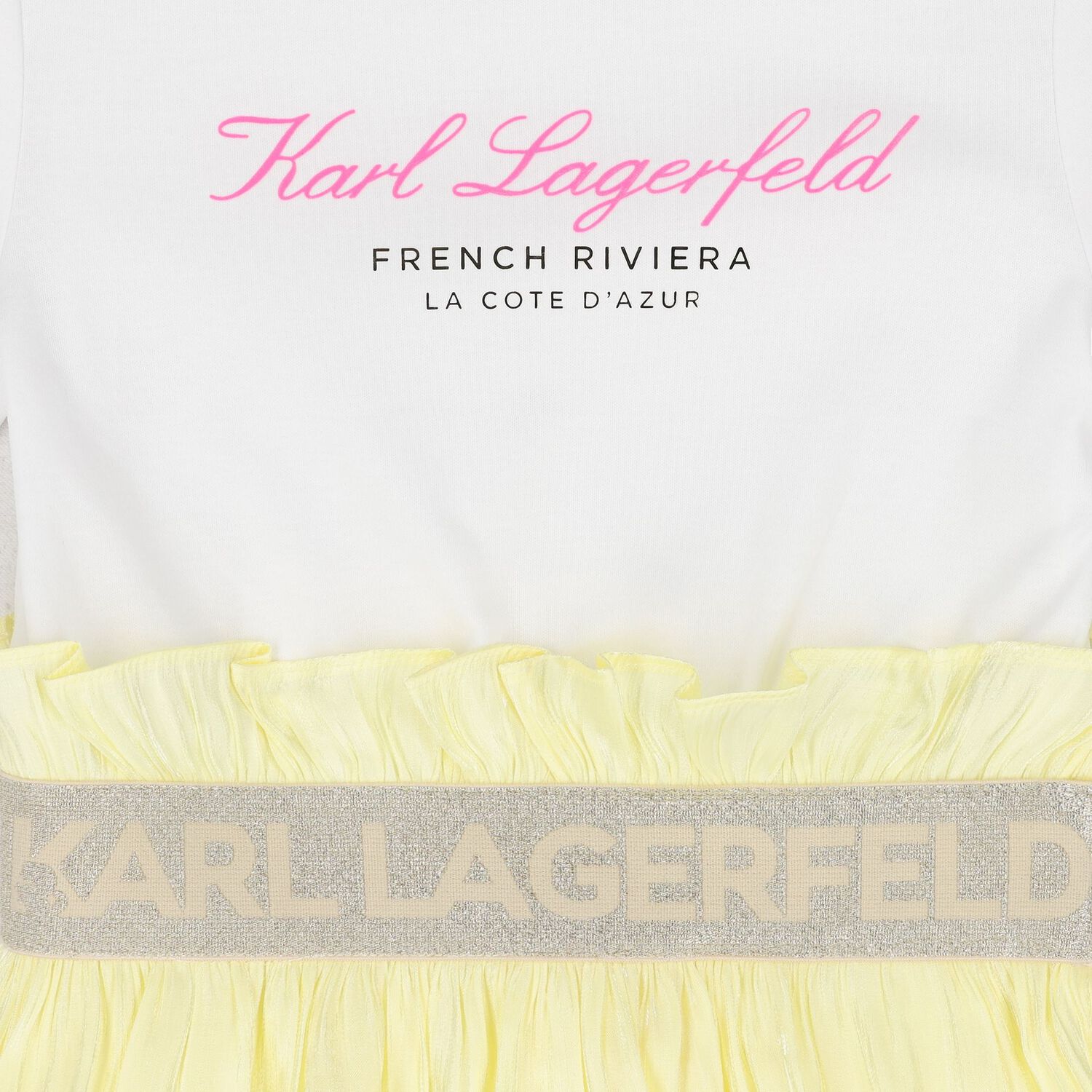 Girls White & Yellow Logo Dress, 1, hi-res