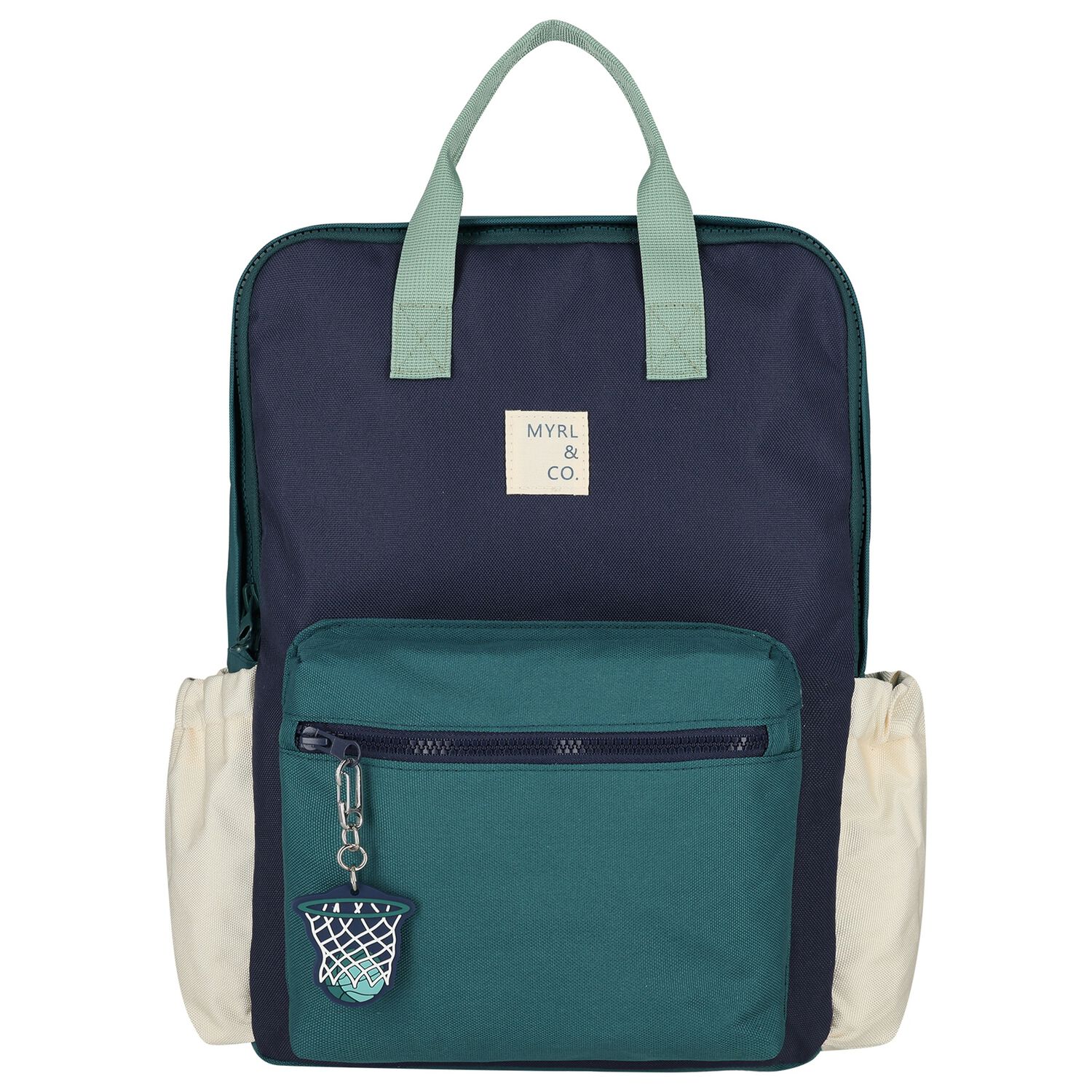 Navy Blue, Green & Ivory Logo Backpack ( 36CM ), 1, hi-res