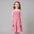 Girls Pink Floral Smocked Dress Set, 2, hi-res