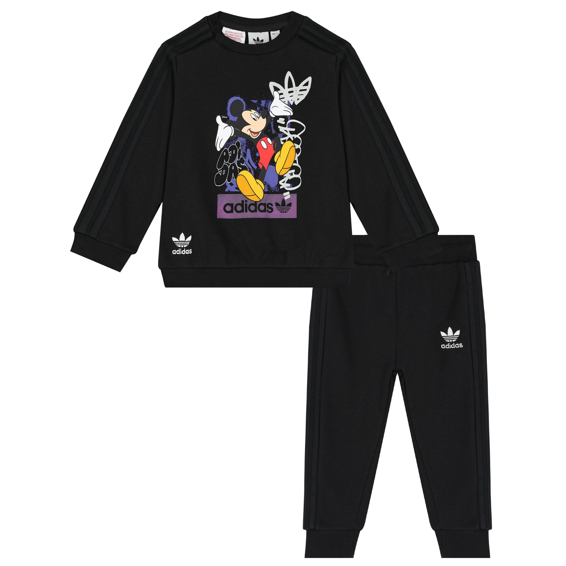 Adidas Kids Black Mickey Mouse Logo Tracksuit Junior Couture UK
