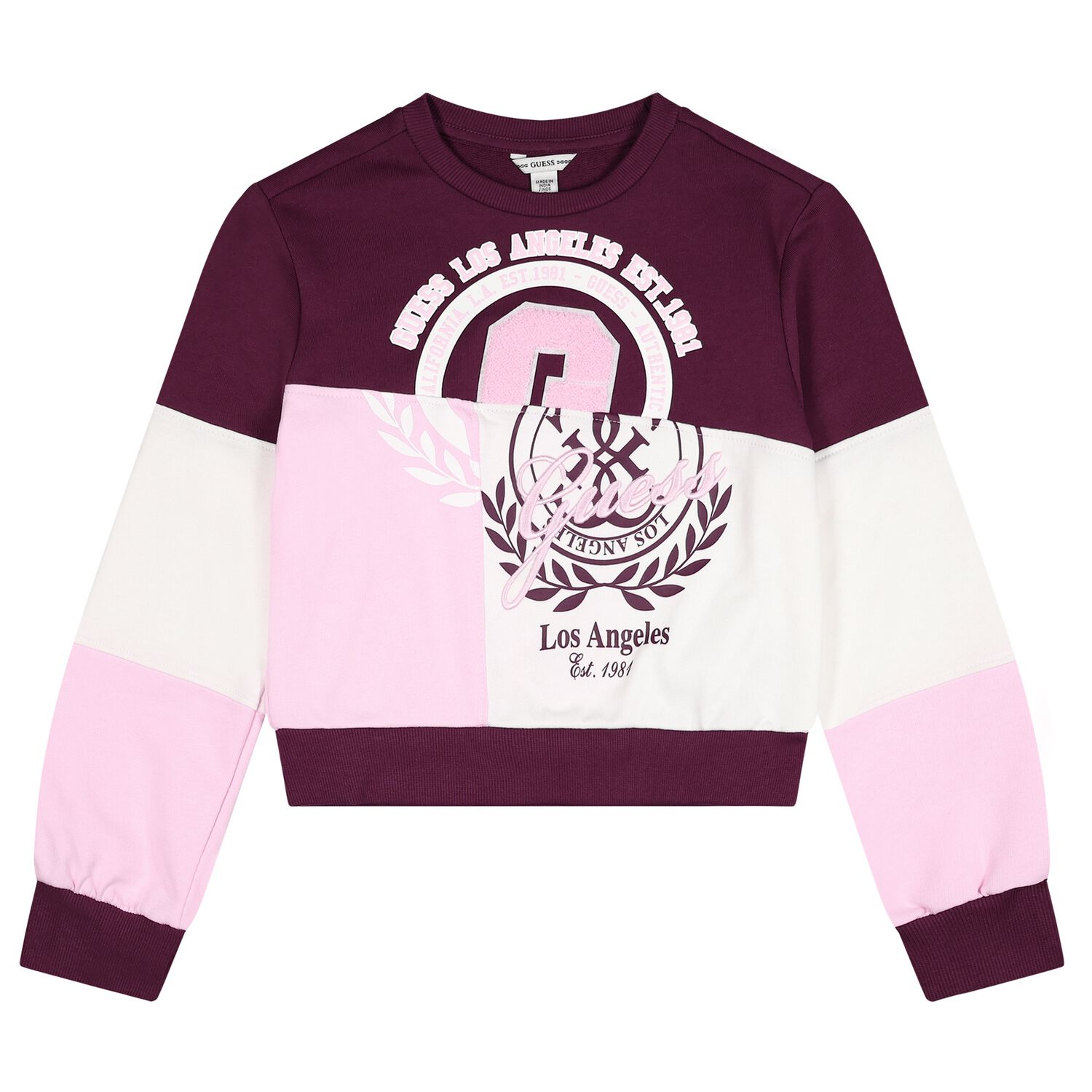 Girls Burgundy, Pink & White Logo Sweatshirt, 1, hi-res