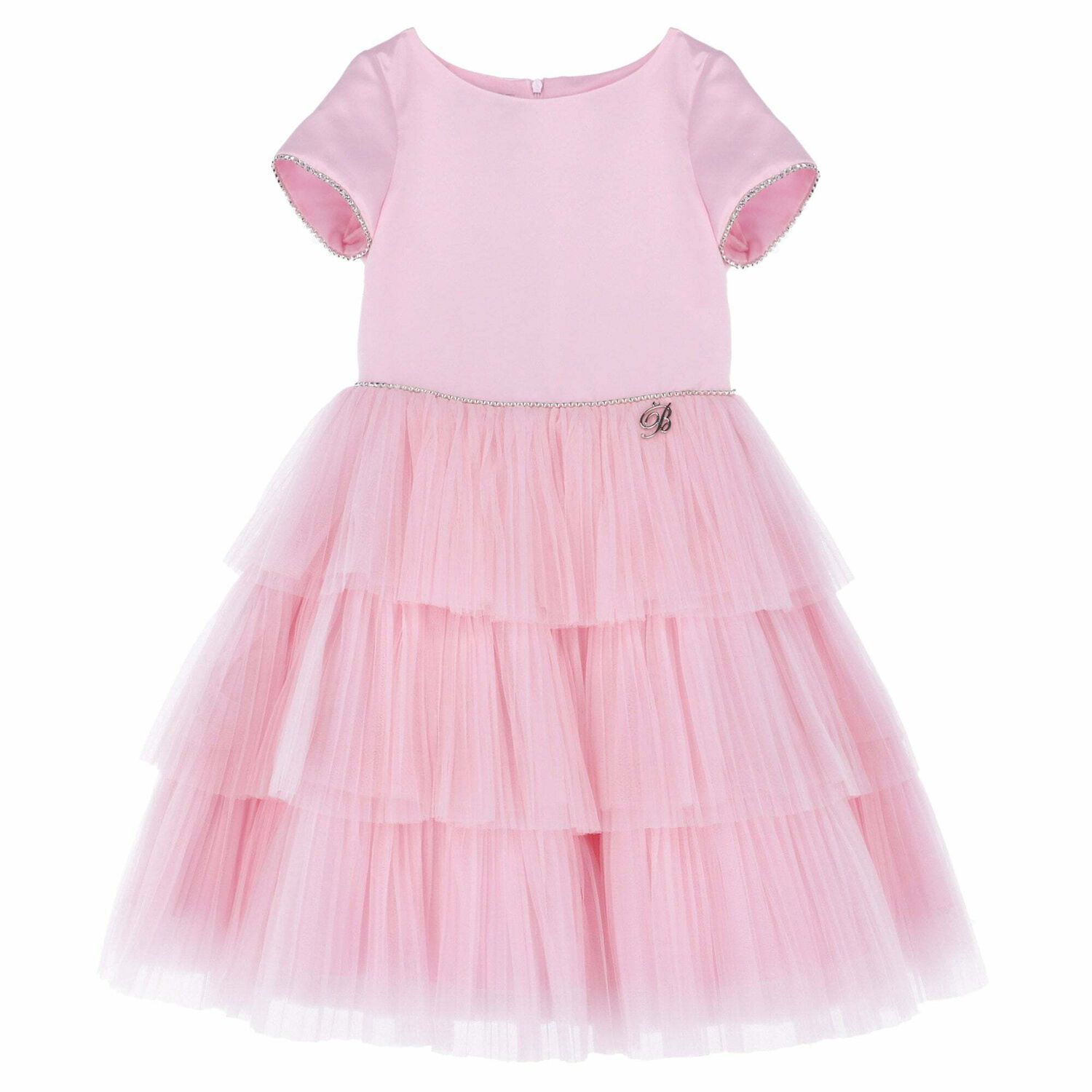 Girls Pink Satin & Tulle Dress, 1, hi-res image number null