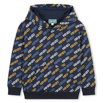 Boys Navy Blue Logo Hooded Top