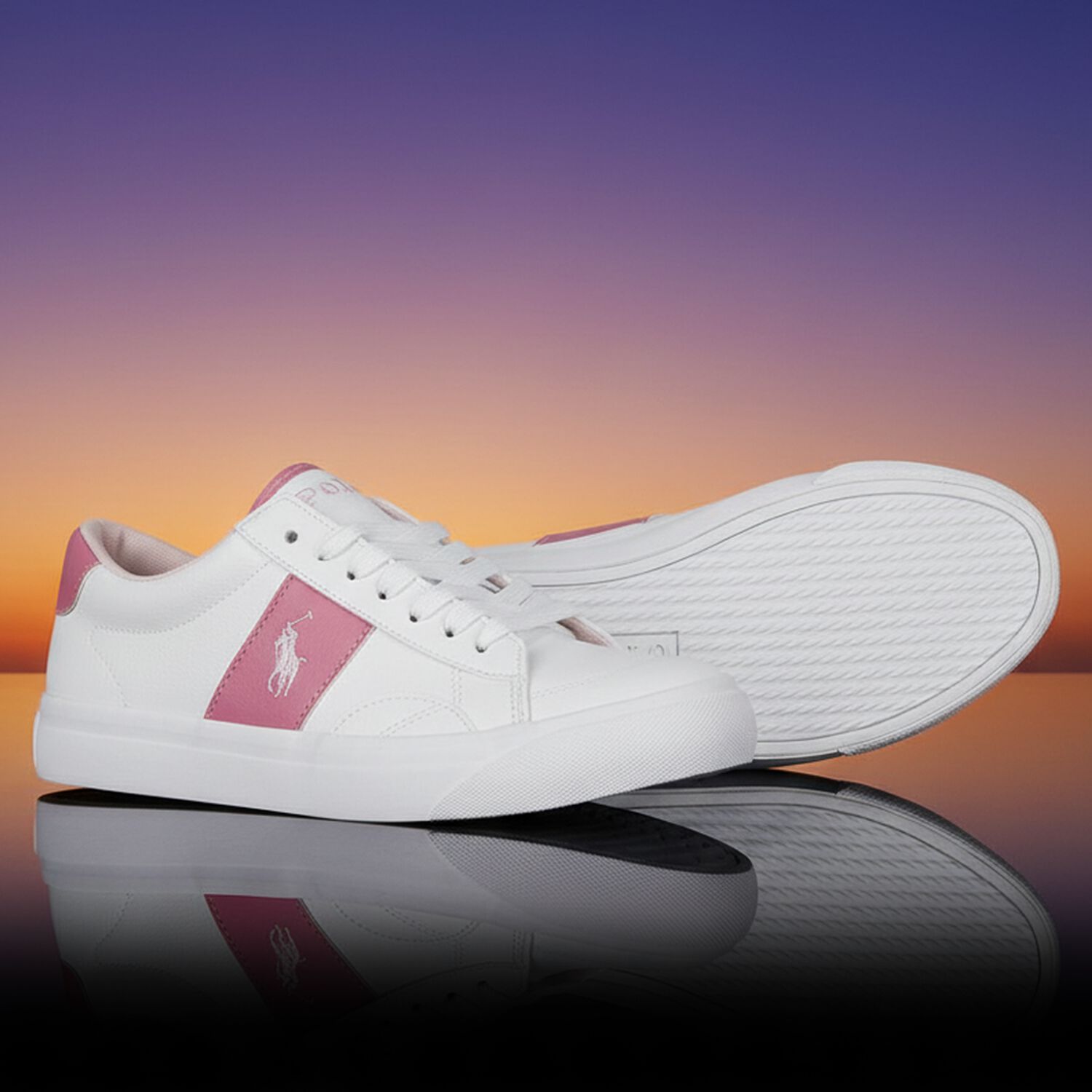 Girls White & Pink Logo Trainers, 1, hi-res