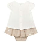 Baby Girls White & Beige Teddy Bear Skirt Set, 2, hi-res