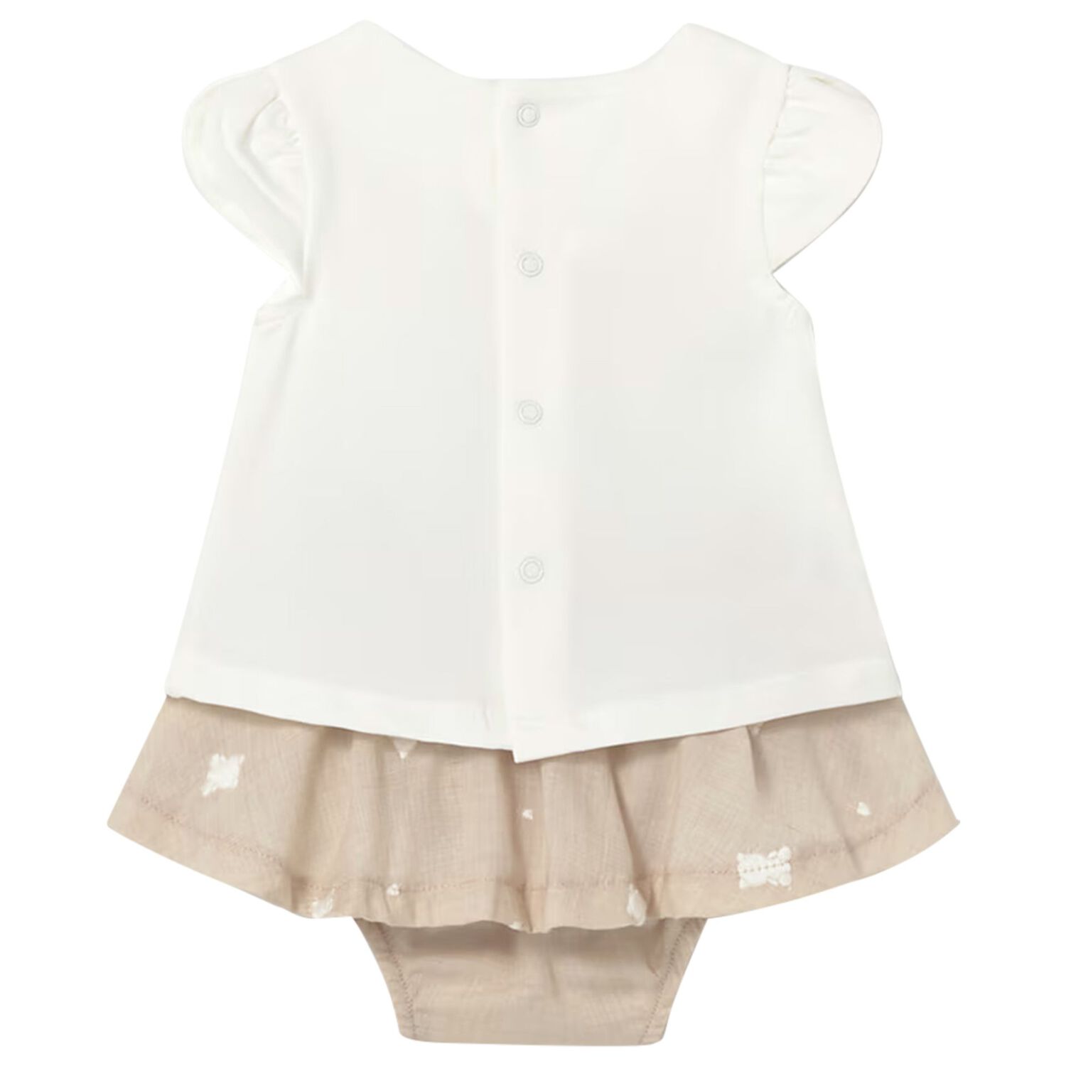 Baby Girls White & Beige Teddy Bear Skirt Set, 2, hi-res