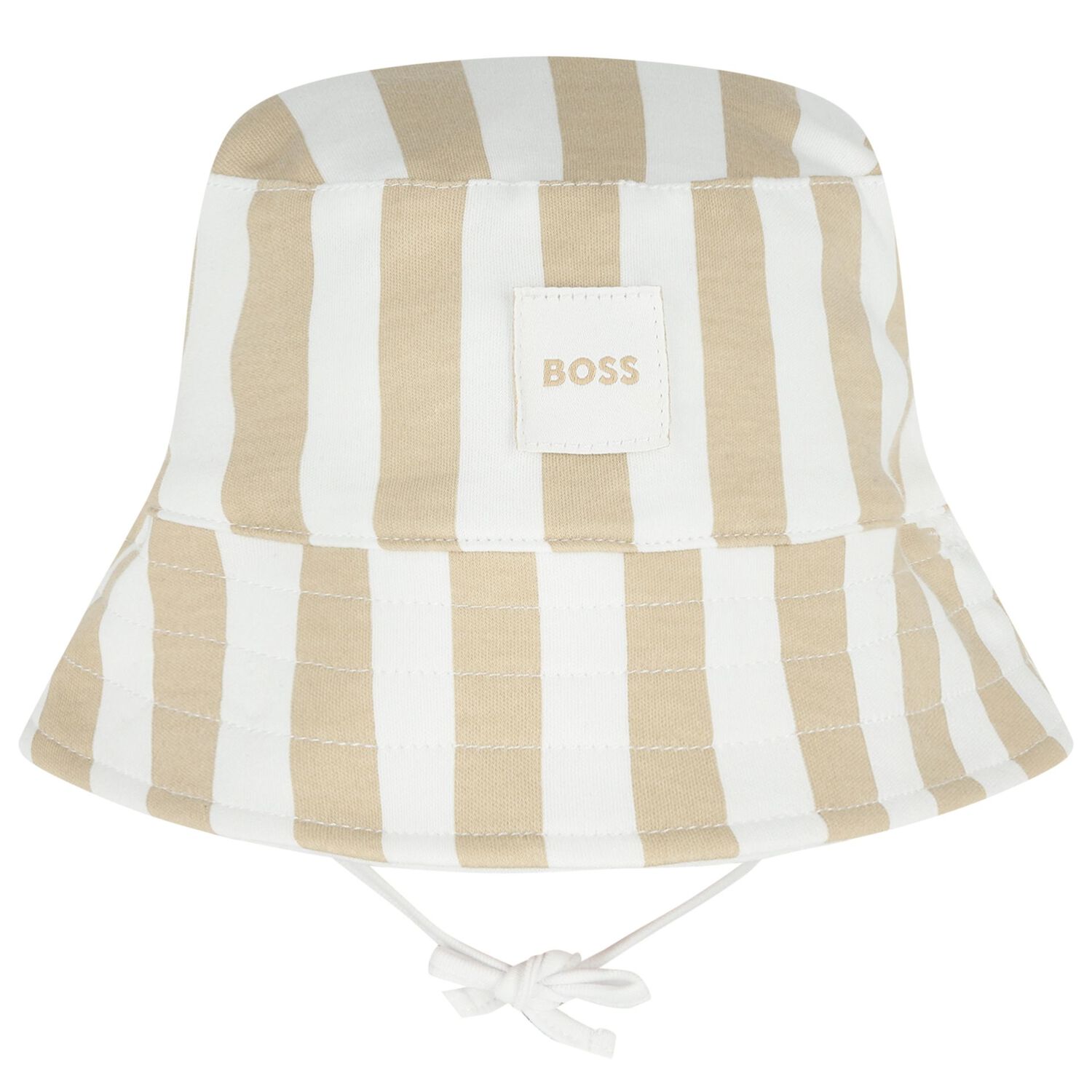 Baby Boys Beige & White Striped Logo Reversible Hat, 2, hi-res
