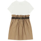 Girls Ivory & Beige Logo Dress, 1, hi-res