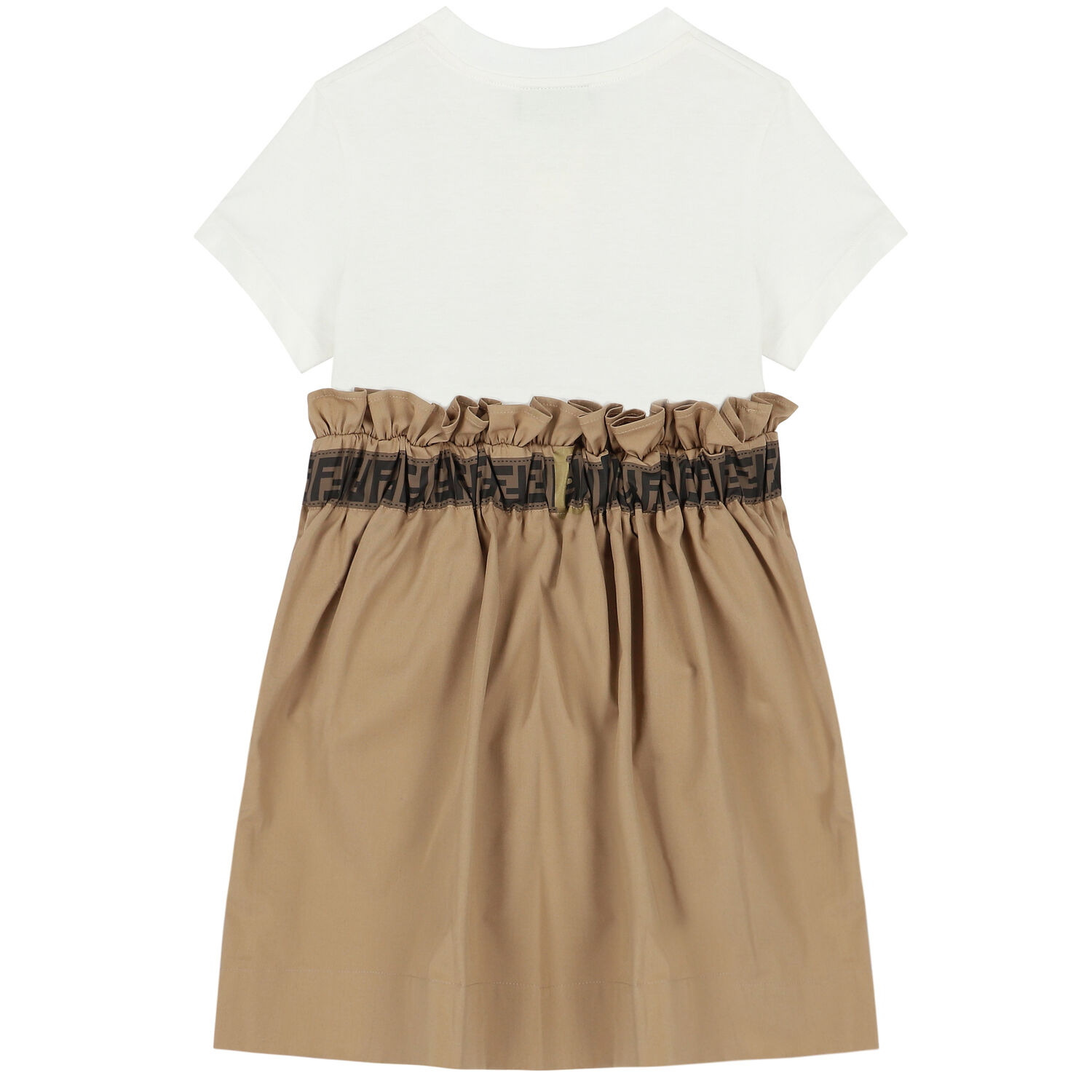 Girls Ivory & Beige Logo Dress, 1, hi-res