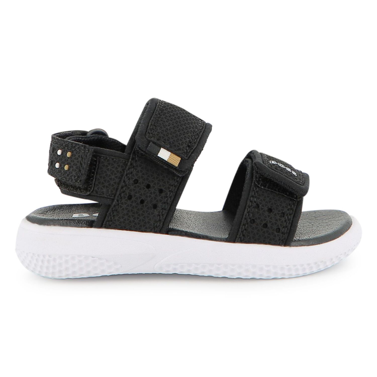 Boys Black Logo Sandals, 1, hi-res