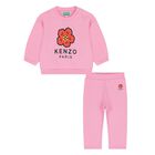 Younger Girls Pink Boke Flower Tracksuit, 1, hi-res