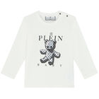 Baby Boys White Logo Long Sleeve Top, 1, hi-res