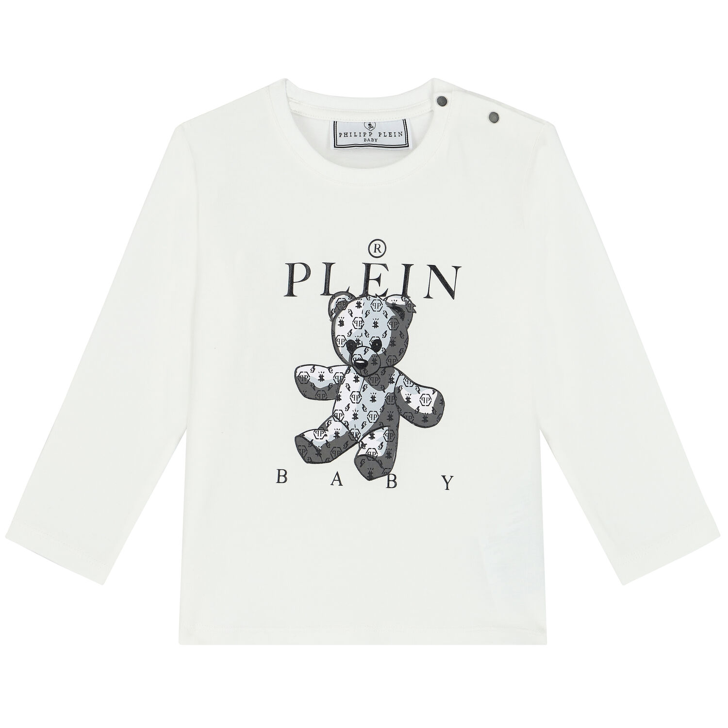 Baby Boys White Logo Long Sleeve Top, 1, hi-res