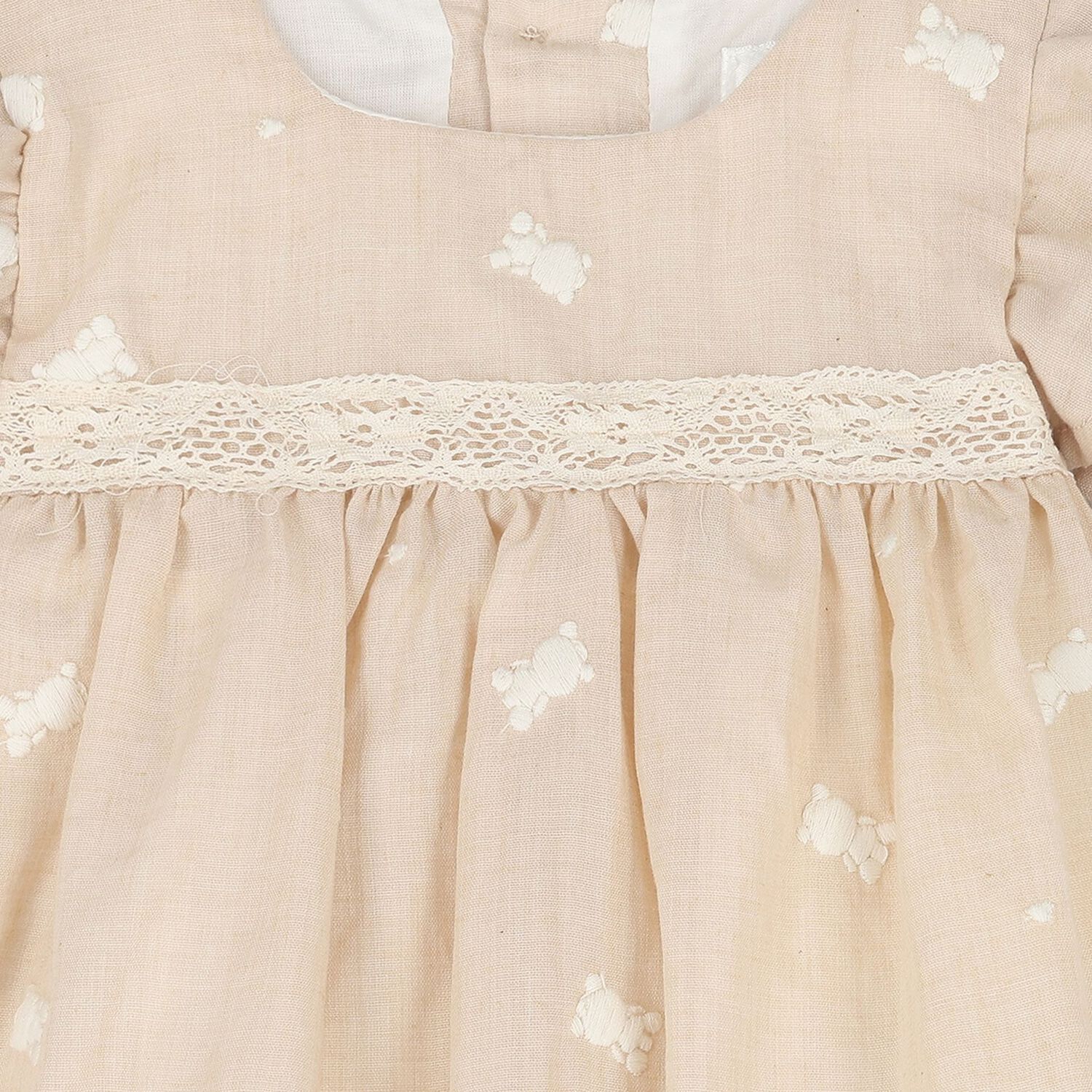 Baby Girls Beige Embroidered Floral Dress Set, 1, hi-res