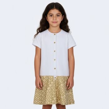 Girls White & Gold Logo Dress