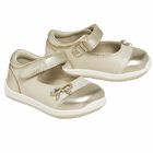 Younger Girls Beige & Gold Leather Shoes, 1, hi-res