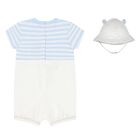 Baby Boys White & Blue Dungaree & Hat Set, 3, hi-res