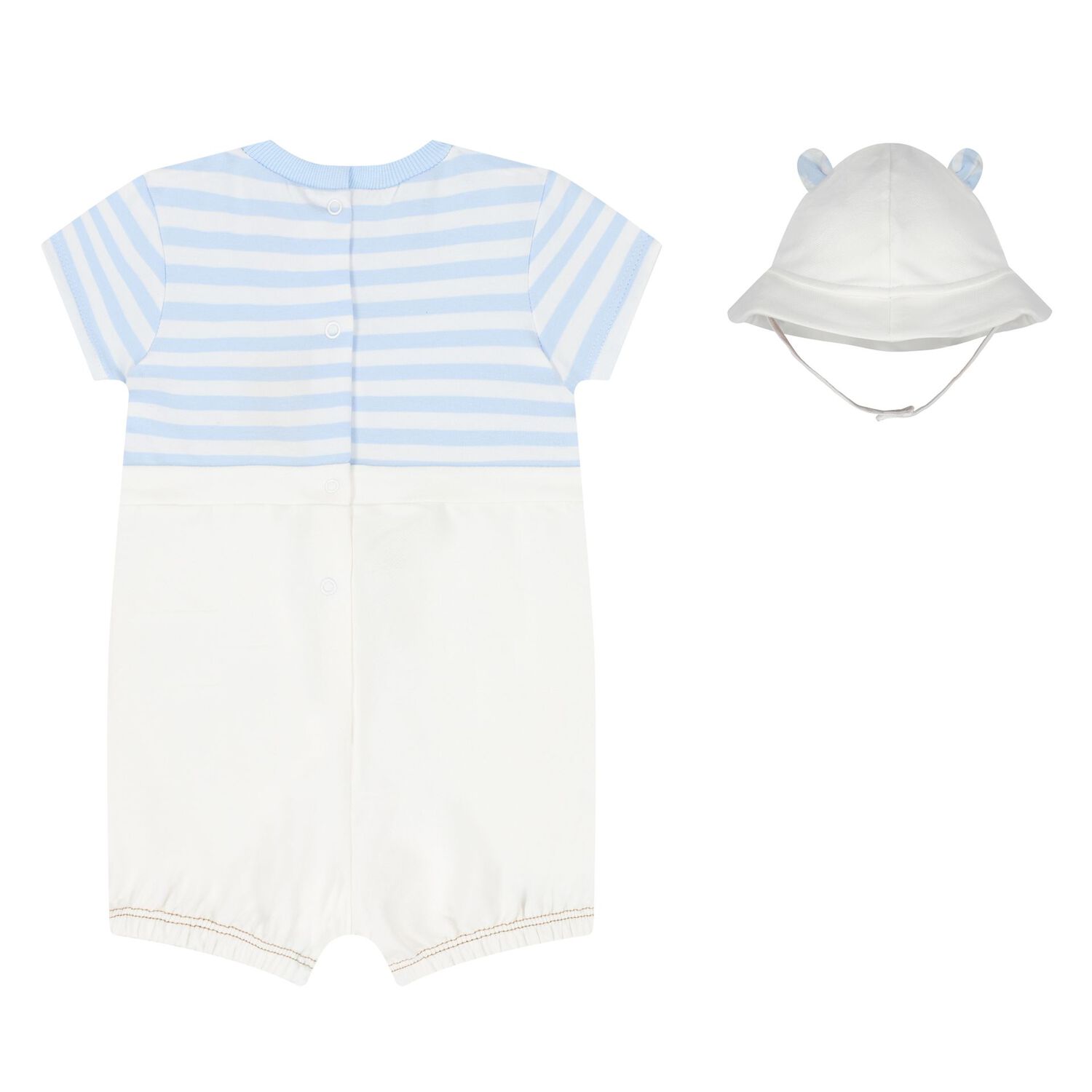 Baby Boys White & Blue Dungaree & Hat Set, 3, hi-res