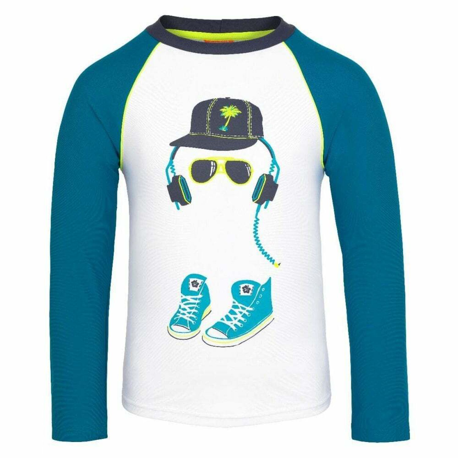 Boys White & Neon Board Rash Vest UPF 50+, 1, hi-res image number null