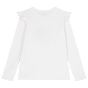 Girls White Heart Long Sleeve Top