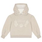 Girls Beige Embroidered Logo Hooded Top, 1, hi-res