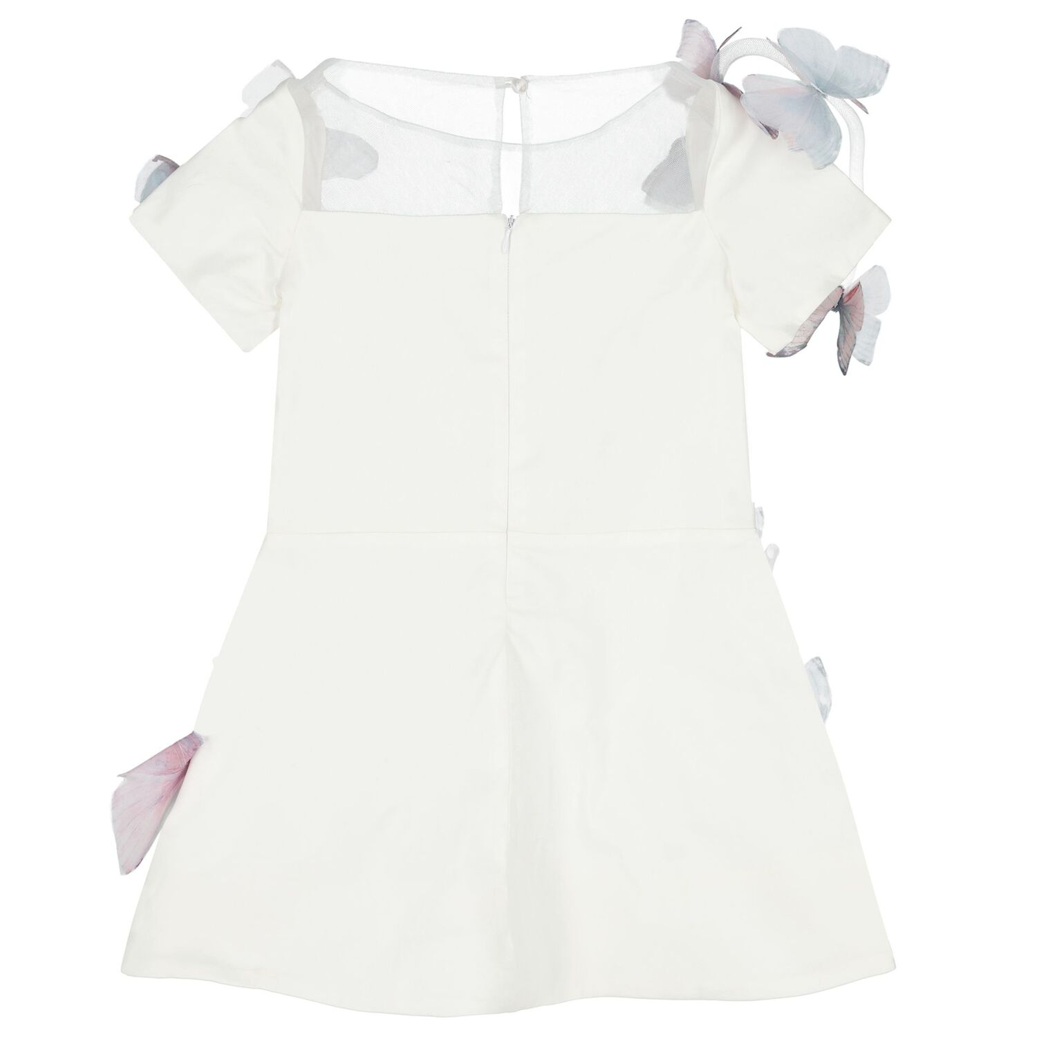 Girls White 3D Butterfly Applique Dress, 1, hi-res