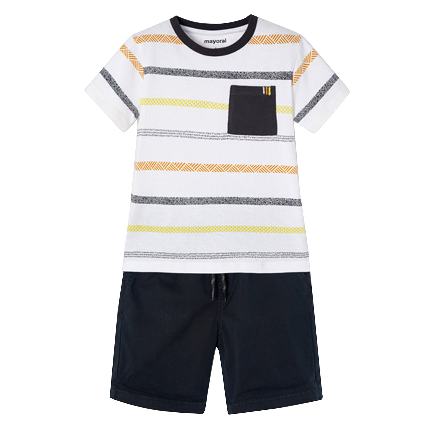Boys White & Navy Striped Shorts Set, 2, hi-res image number null