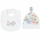 Baby Girls White Floral Hat & Bib Set, 1, hi-res