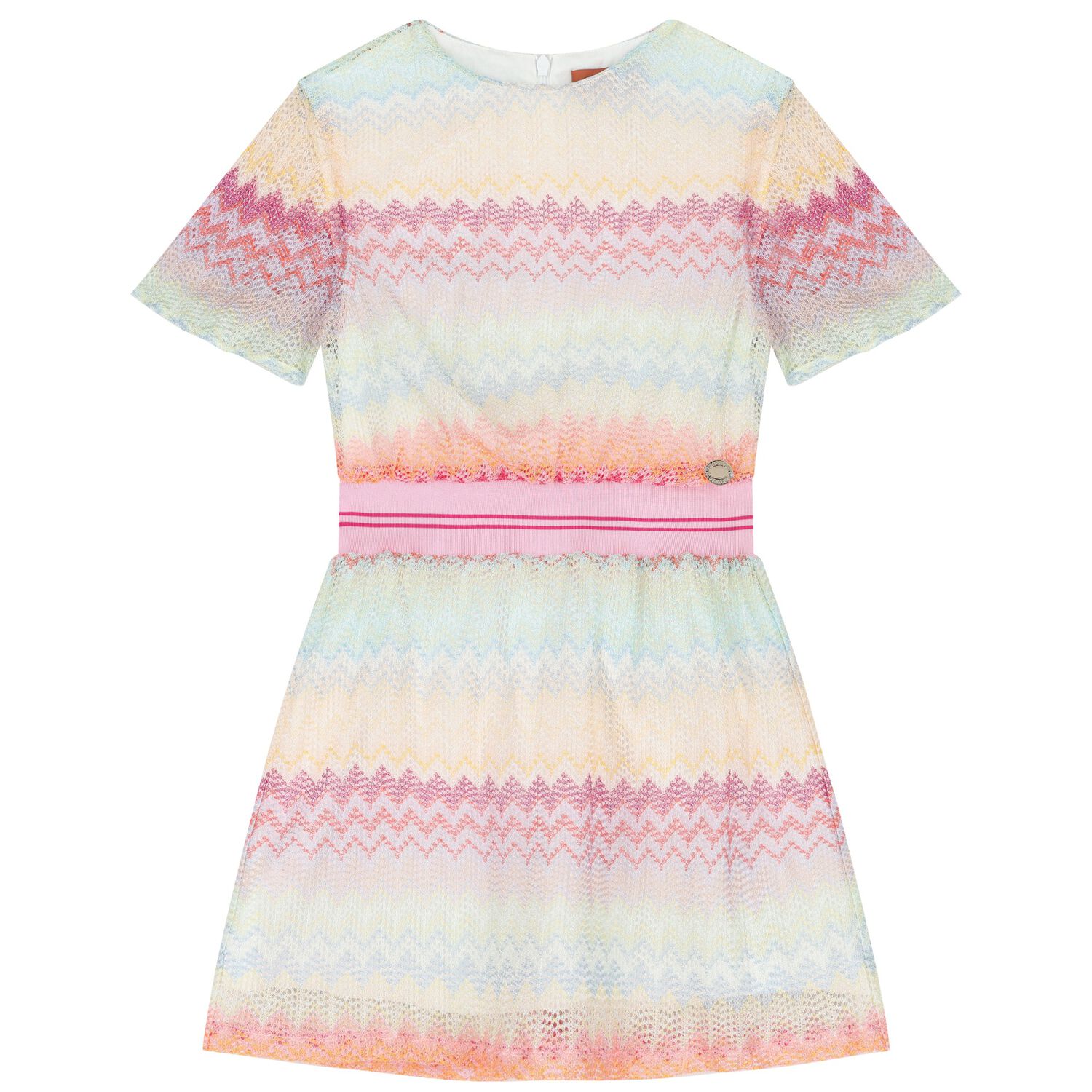 Girls Pink Zigzag Knit Dress, 1, hi-res