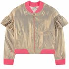 Girls Gold Metallic Logo Jacket, 1, hi-res
