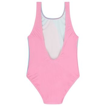 Girls Pink & Aqua Heart Logo Swimsuit