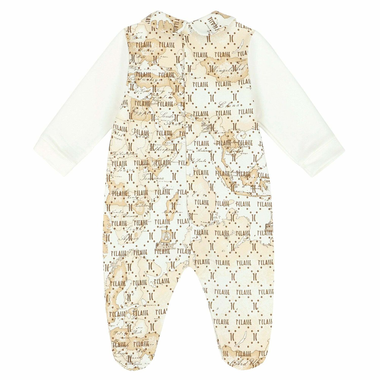White & Beige Geo Map Babygrow, 3, hi-res
