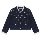 Girls Navy Blue Knitted Sequin Cardigan, 1, hi-res