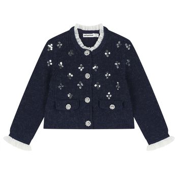Girls Navy Blue Knitted Sequin Cardigan