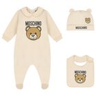 Beige Teddy Bear Logo Babygrow Gift Set, 2, hi-res