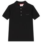 Boys Black Logo Polo Shirt, 1, hi-res