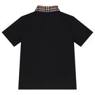 Boys Black Logo Check Polo Shirt, 2, hi-res