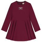 Girls Burgundy Embellished Logo Dress, 2, hi-res
