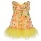 Girls Yellow & Orange Floral Tulle Dress, 1, hi-res
