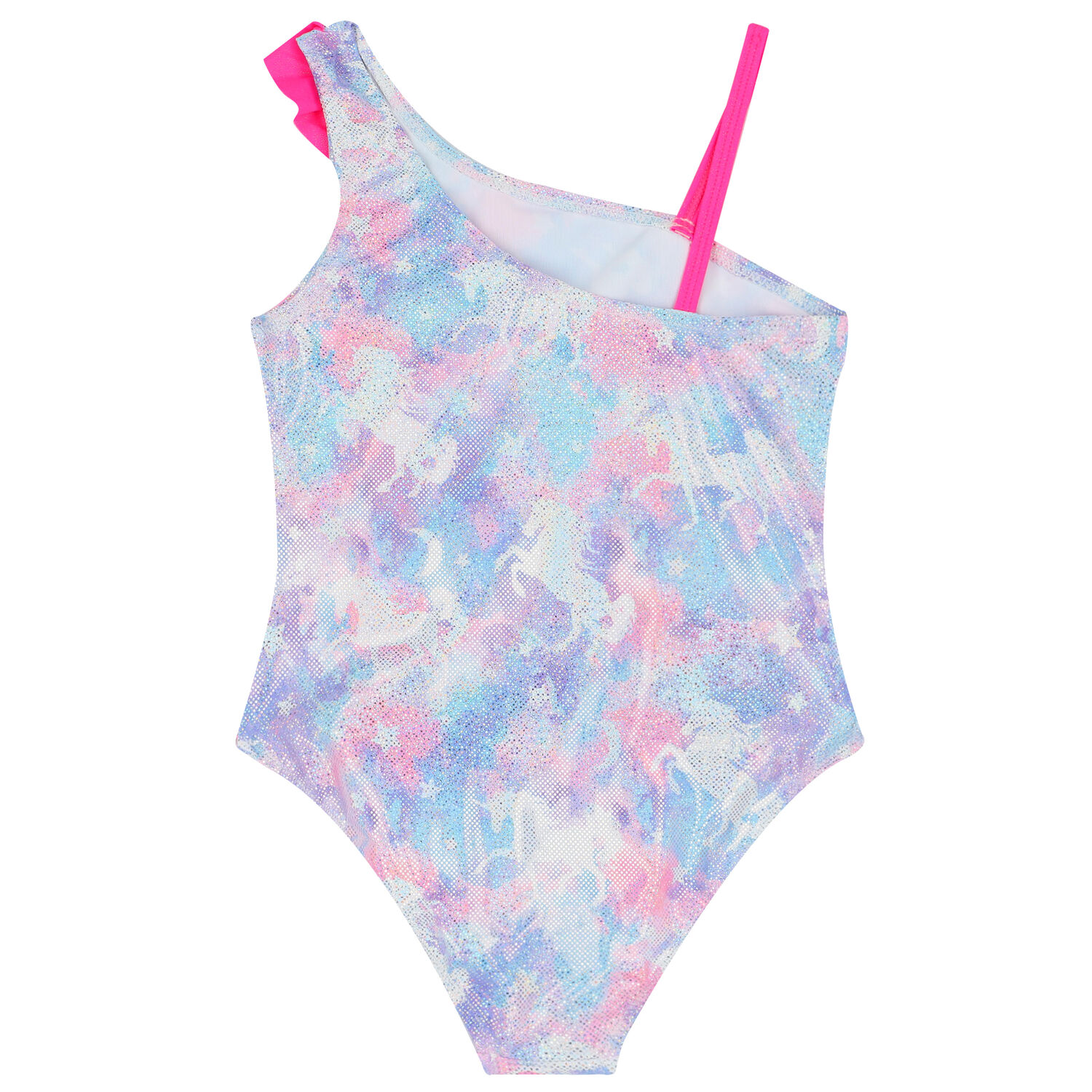 Girls Pink & Blue Metallic Swimsuit, 1, hi-res