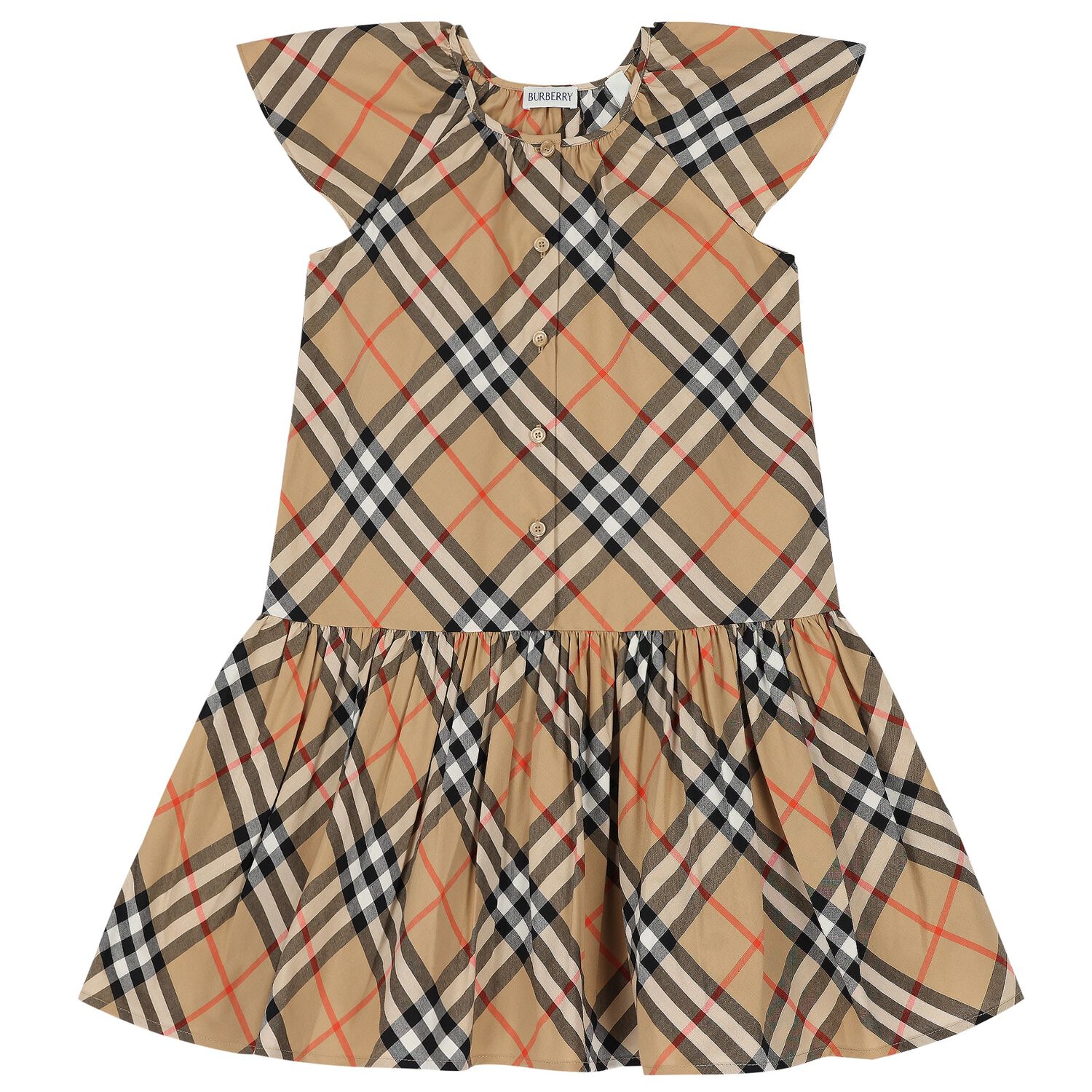Girls Beige Check Dress, 1, hi-res