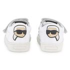 Boys White Ikonik Karl Logo Trainers, 1, hi-res
