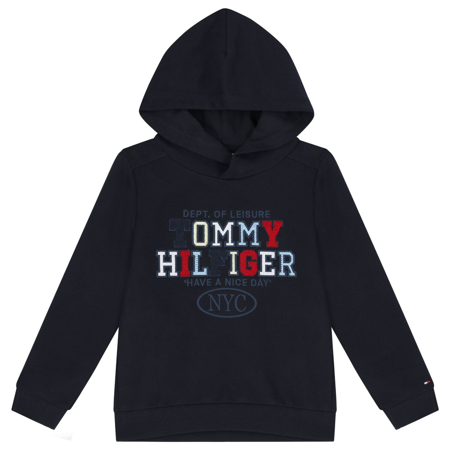 Boys Navy Blue Logo Hooded Top, 1, hi-res image number null