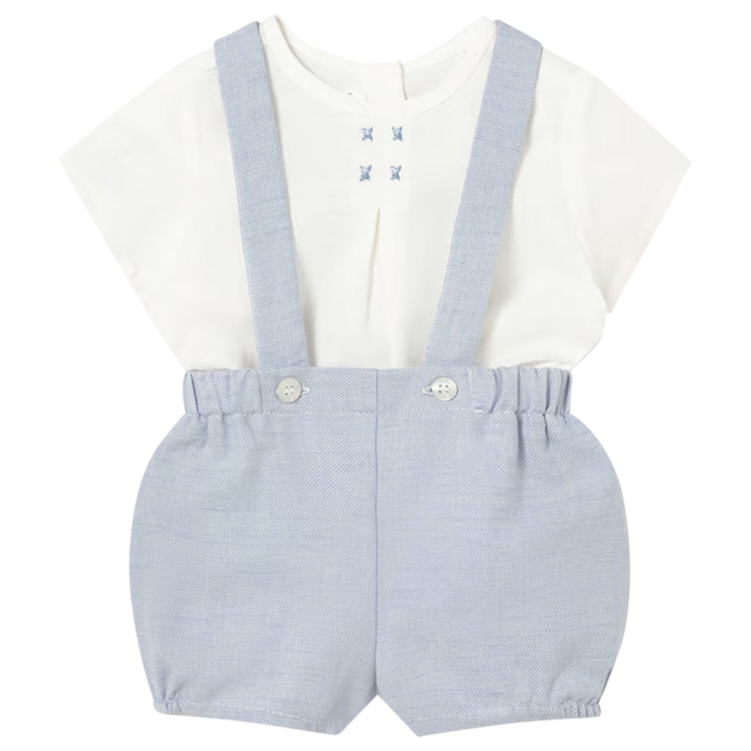 Baby Boys White & Blue Shorts Set , 1, hi-res